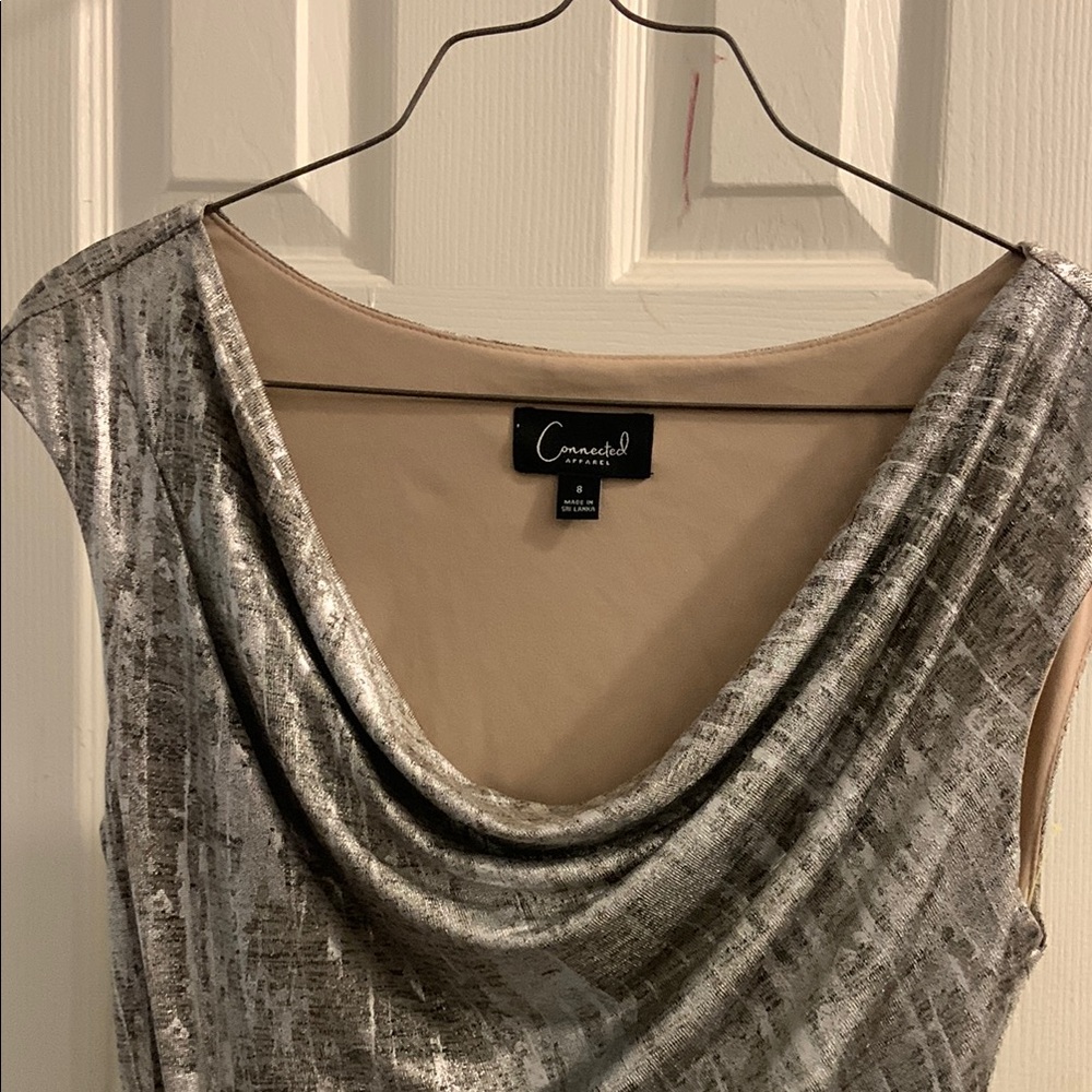 Connected Apparel Metallic Gray Asymmetrical Dress - image 6